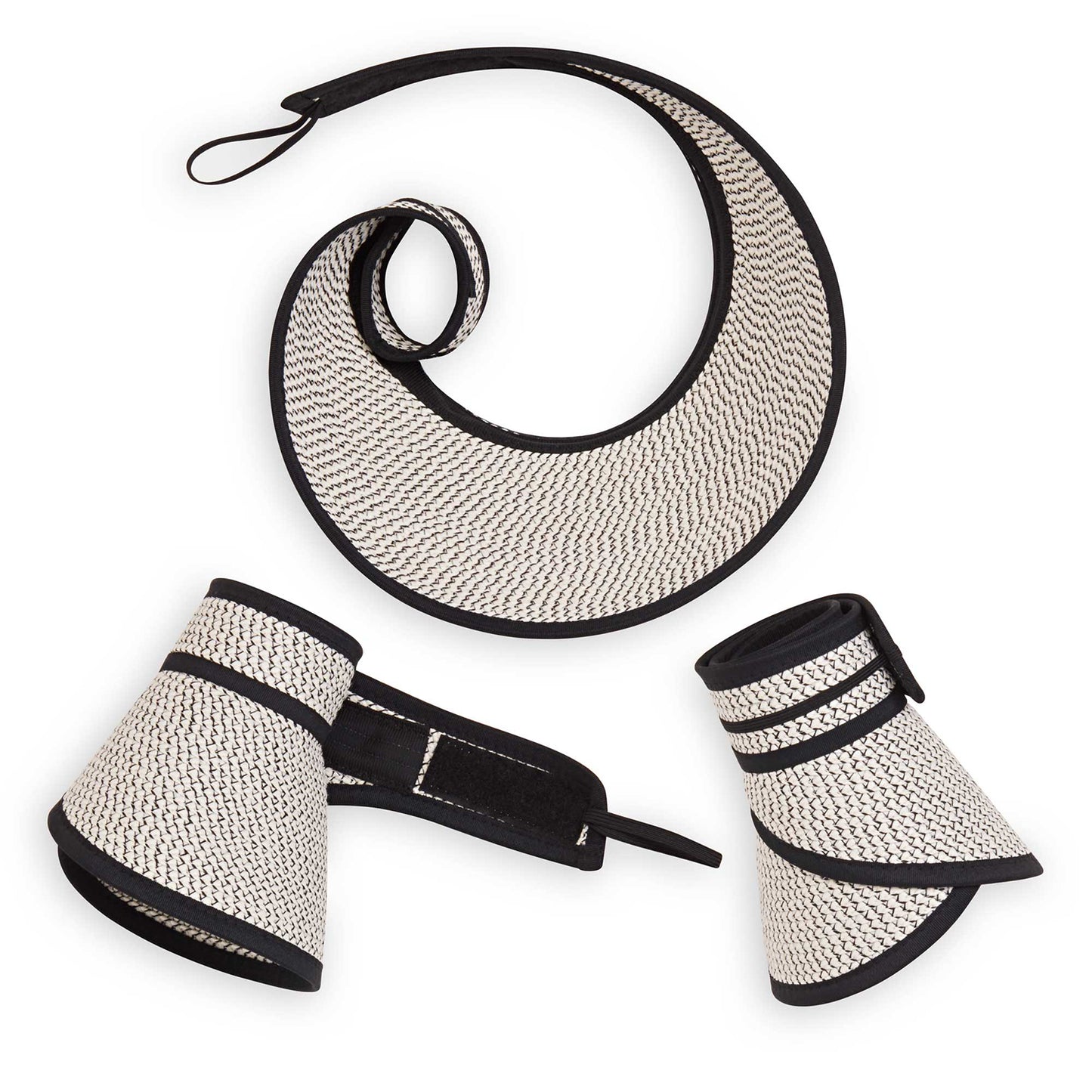 Packing of Women's Charlie sun visor featuring adjustable velcro strap, Ivory/Black