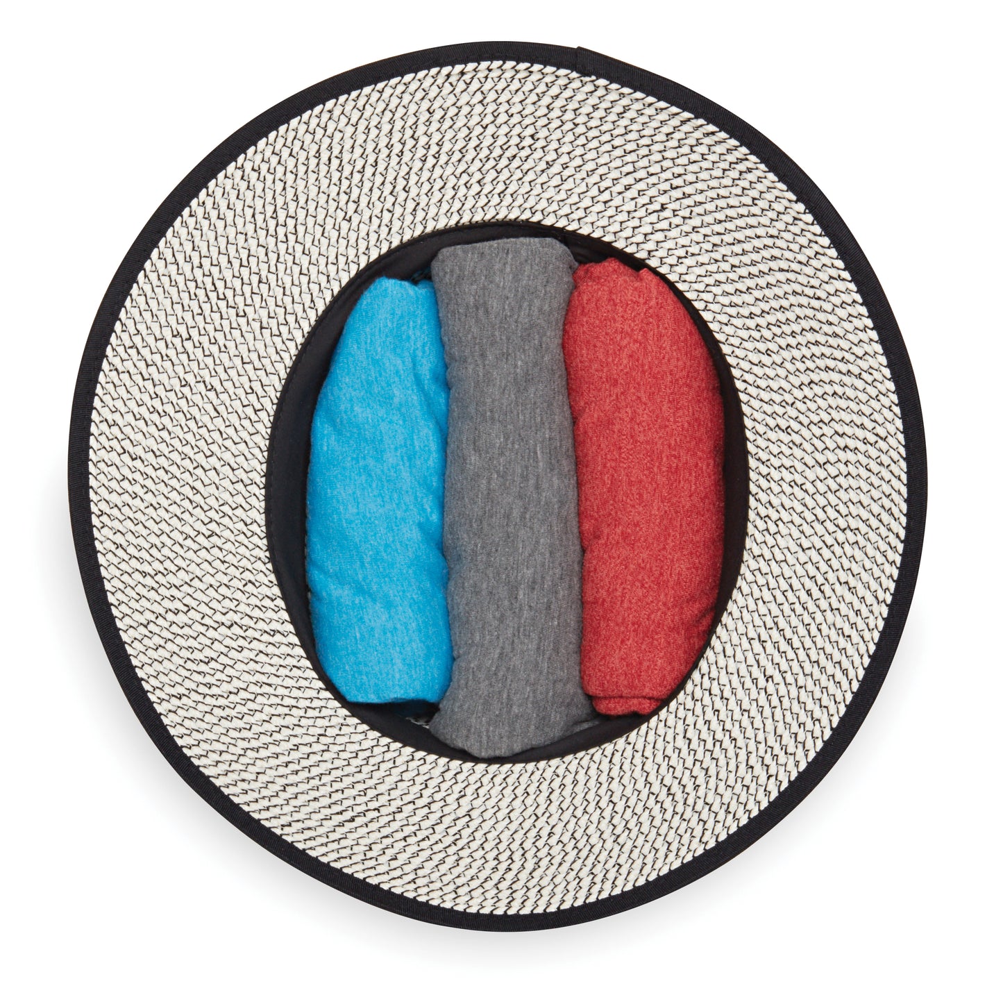 Packing view of Ladies' darby bucket style sun hat, with UPF 50 material, Dusty Blue