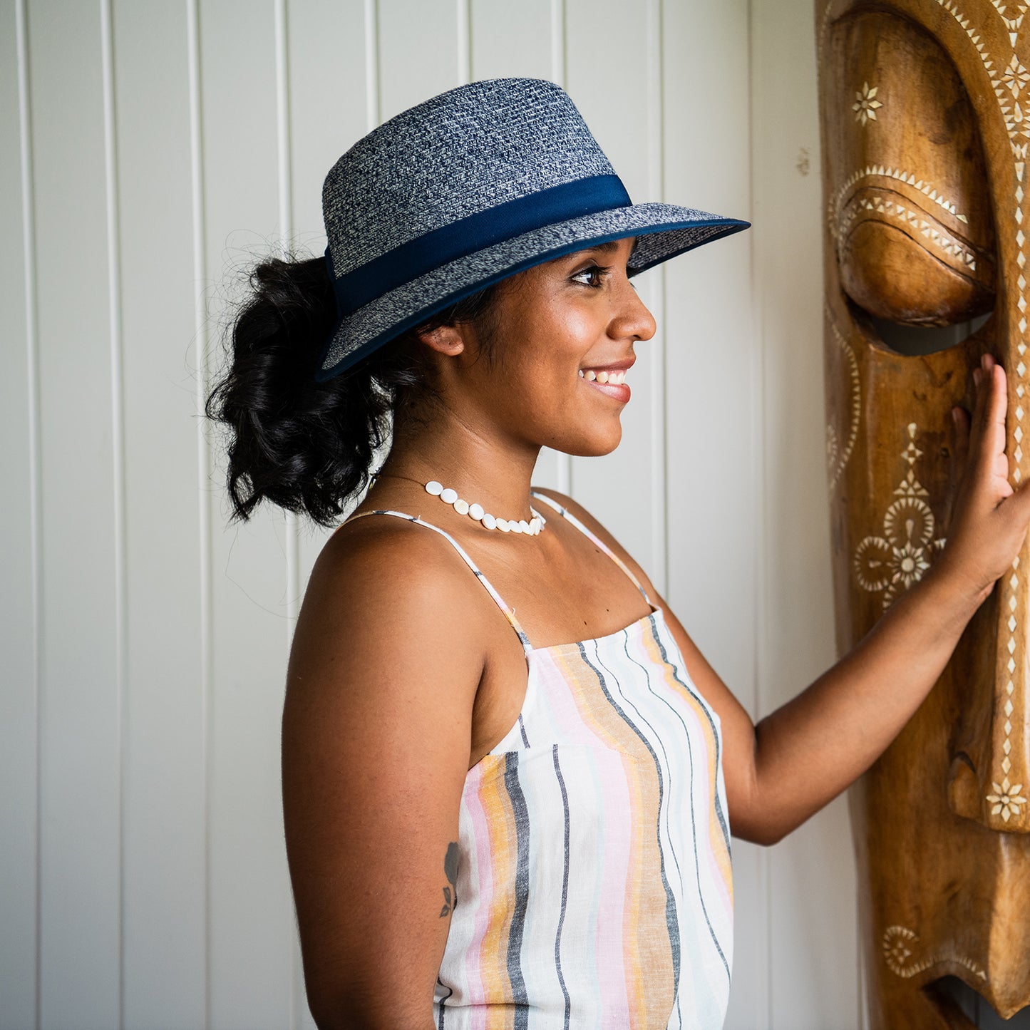 women's ponytail sun hats in navy by Wallaroo, Mixed Navy