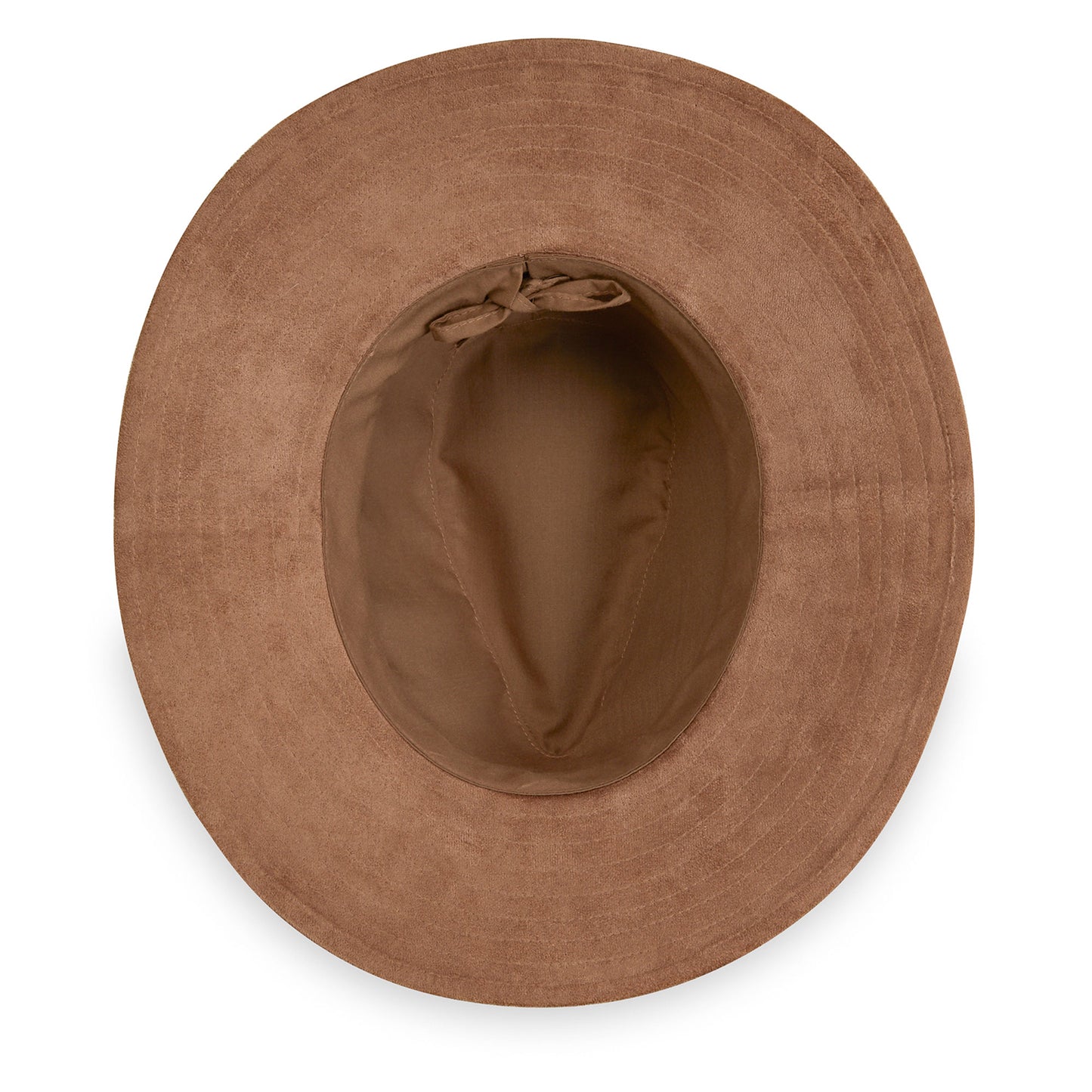 Inside view of unisex faux suede Telluride fedora, Chestnut