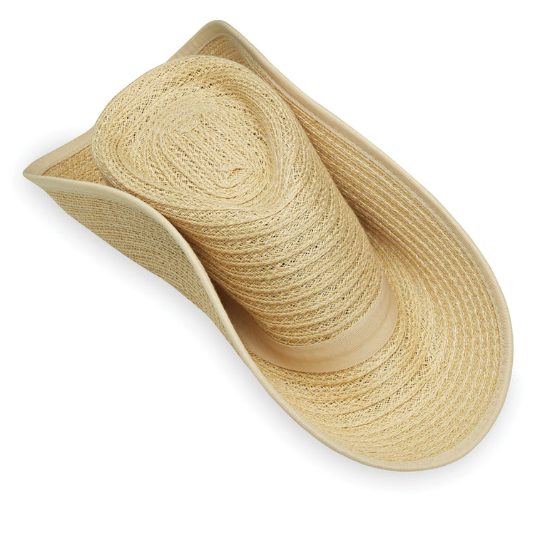Ladies' Packable Big Wide Brim Fedora Style straw sun hat from Walllaroo