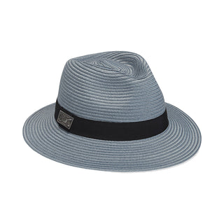 View of the Golf Metal Etched Emblem placed on a Blue Fairway Fedora from Carkella by Wallaroo