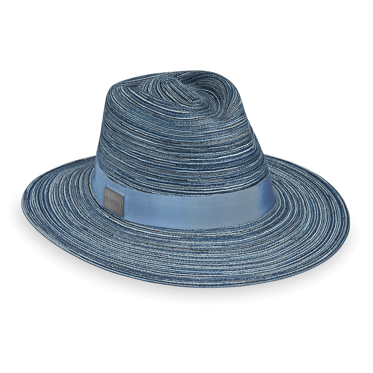 Featuring Front View of Packable Unisex Sydeny Fedora Style UPF Sun Hat in Blue from Carkella by Wallaroo