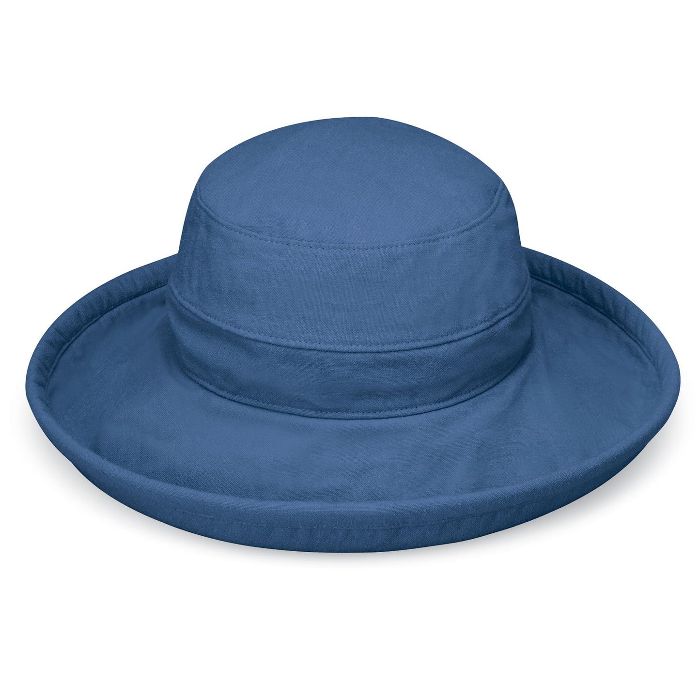 Casual Traveler UPF Cotton Wide Brim Crown Style Sun Hat in Blue from Wallaroo, Cotton Canvas Slate Blue