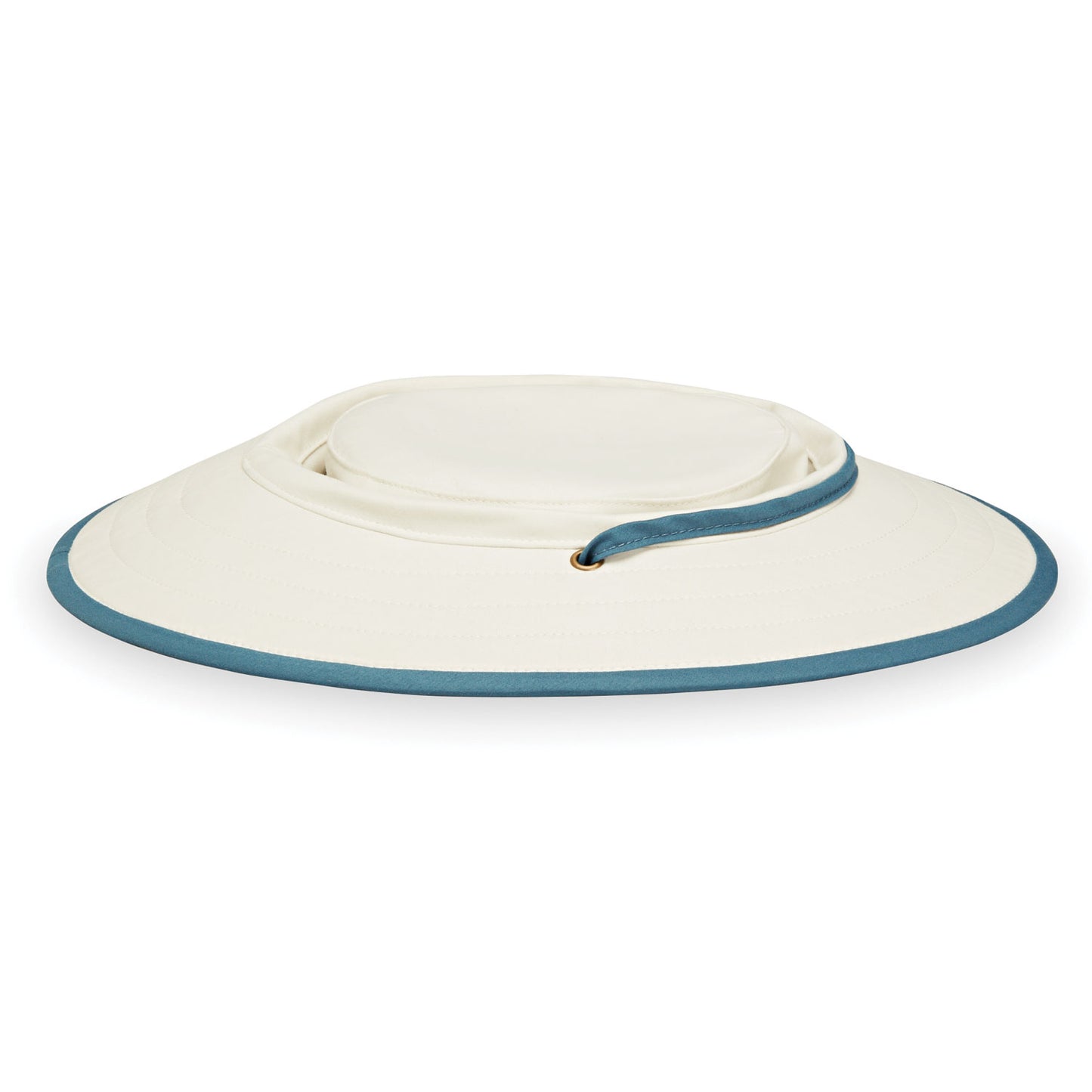 Packing of Women's UPF Big Wide Brim Ladies' Explorer Sun Hat from Wallaroo, Natural/Slate Blue