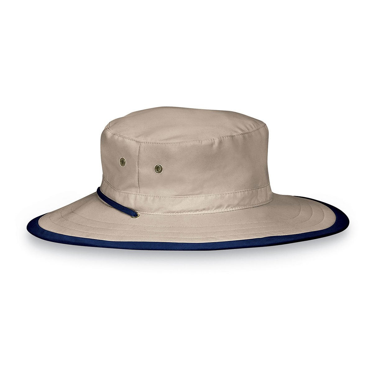 Featuring Kid's Adjustable Jr. Explorer Microfiber UPF Sun Hat with Chinstrap in Camel Navy from Wallaroo