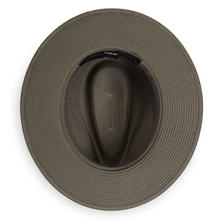 Inside of Packable Unisex Fedora Style Palm Beach UPF Sun Hat in Olive from Wallaroo