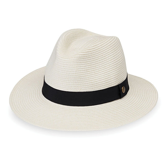 Front of Packable Unisex Fedora Style Outback UPF Sun Hat in Natural from Wallaroo