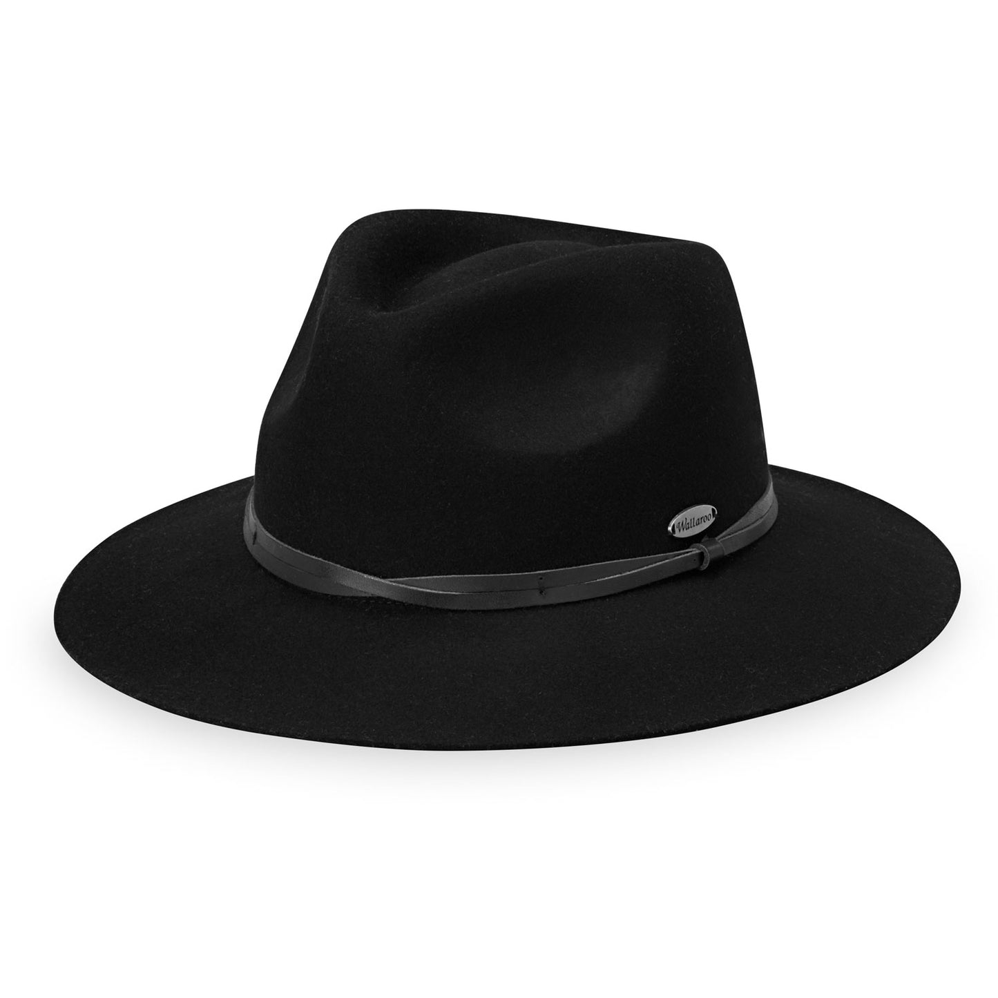 Front of Women's UPF Fedora Style Petite Aspen Wool Felt Sun Hat in Black from Wallaroo