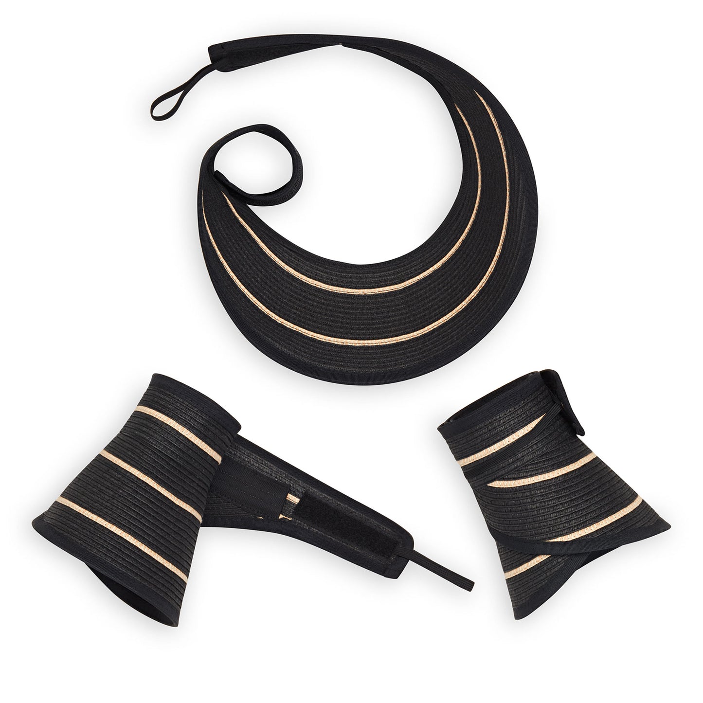 Packing View of Women's Sun Protection Savannah Visor in Black/Camel from Wallaroo