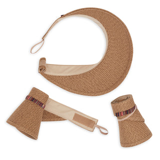 Packing View of Women's Sedona Paper Braid Sun Protection Visor in Camel from Wallaroo