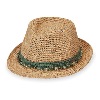 Ladies' Adjustable Fedora Style Tahiti Straw Sun Hat for the beach in Sage from Wallaroo