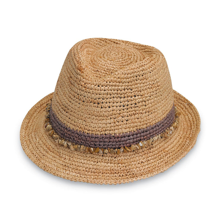 Front of Women's Fedora Style Tahiti Straw Sun Hat for the beach in Taupe from Wallaroo
