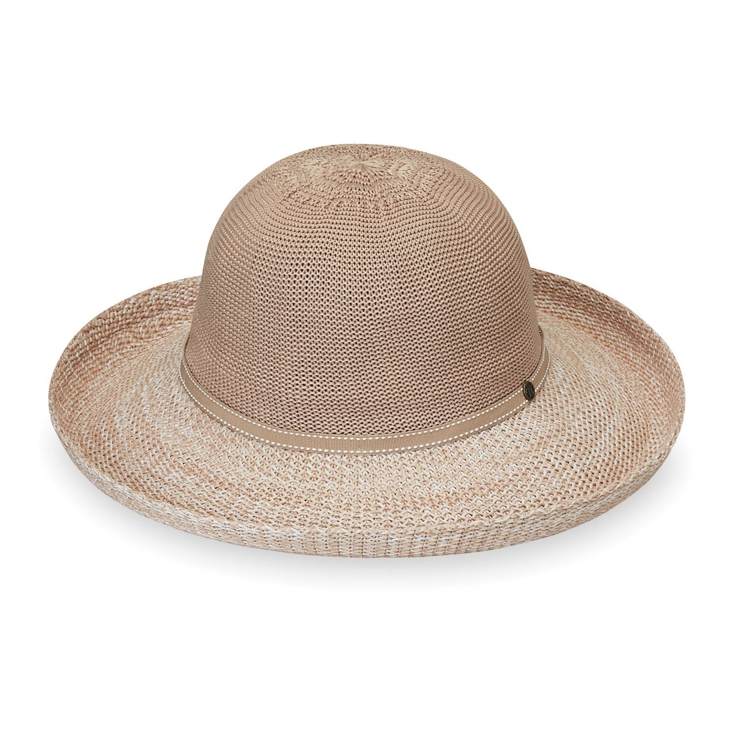 Ladies' poly straw Victoria Two-Toned UPF Summer Hat for travel from Wallaroo, Latte/Mixed Beige