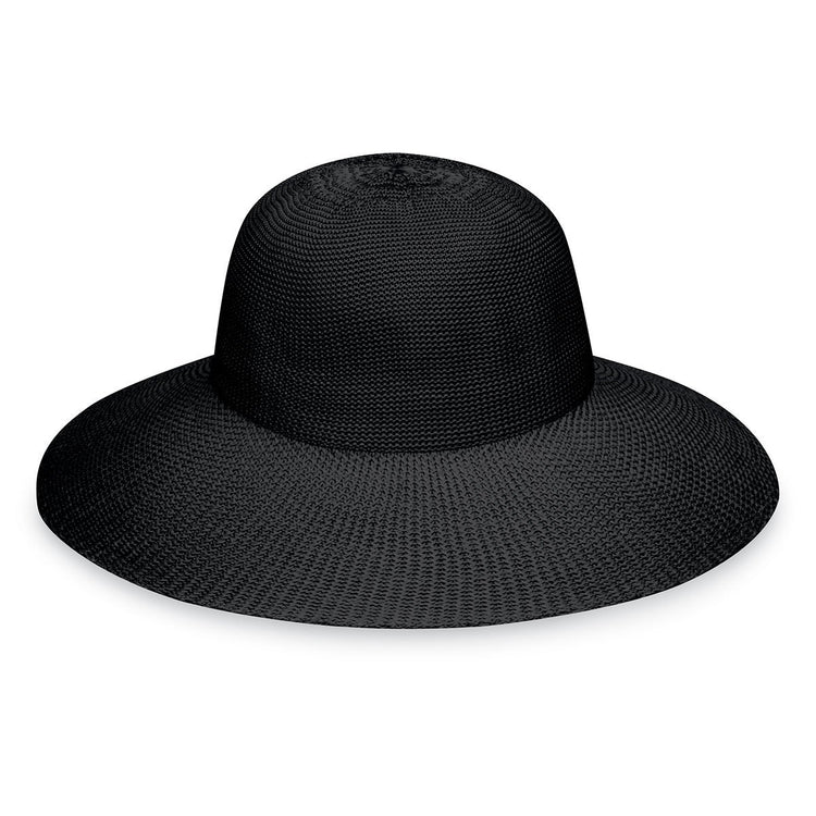 Women's Packable Big Wide Brim Victoria Diva straw Sun Hat in Black from Wallaroo