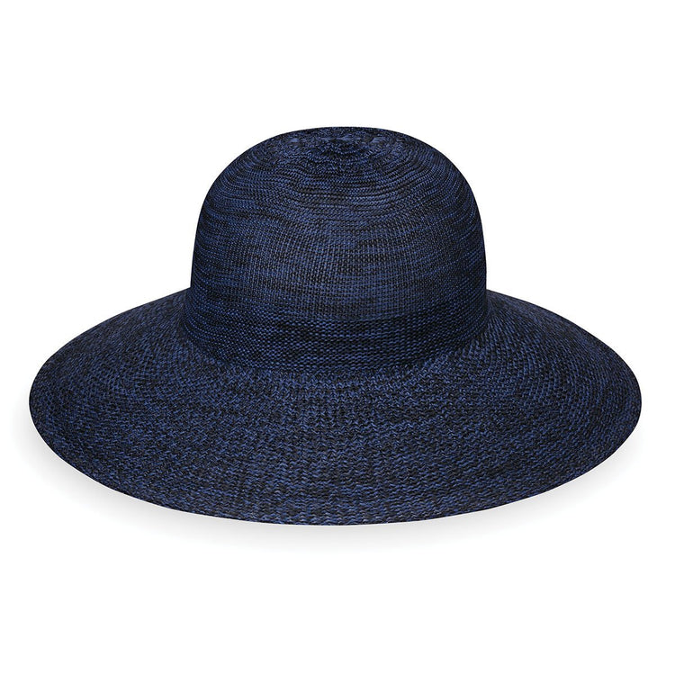 Ladies' Packable Big Wide Brim Victoria Diva straw Sun Hat in Mixed Navy from Wallaroo