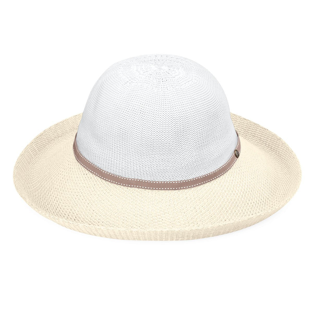 Ladies' Packable poly straw Victoria Two-Toned UPF Sun Hat for travel in White Natural from Wallaroo, White/Natural