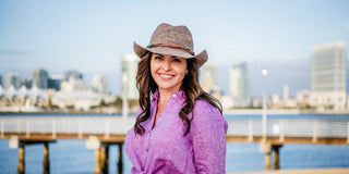 Wallaroo Catalina Cowboy hat on a woman, showcasing stylish sun protection and comfort from Wallaroo Hats' new XL collection