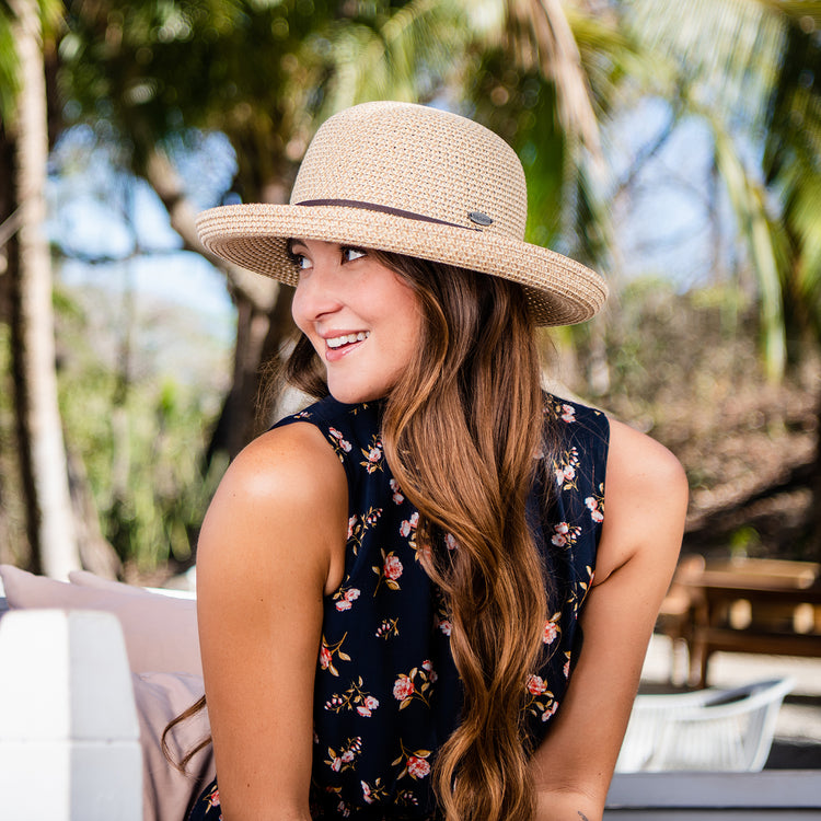 Amelia Wide Brim Packable UPF Sun Hat in Natural from Wallaroo