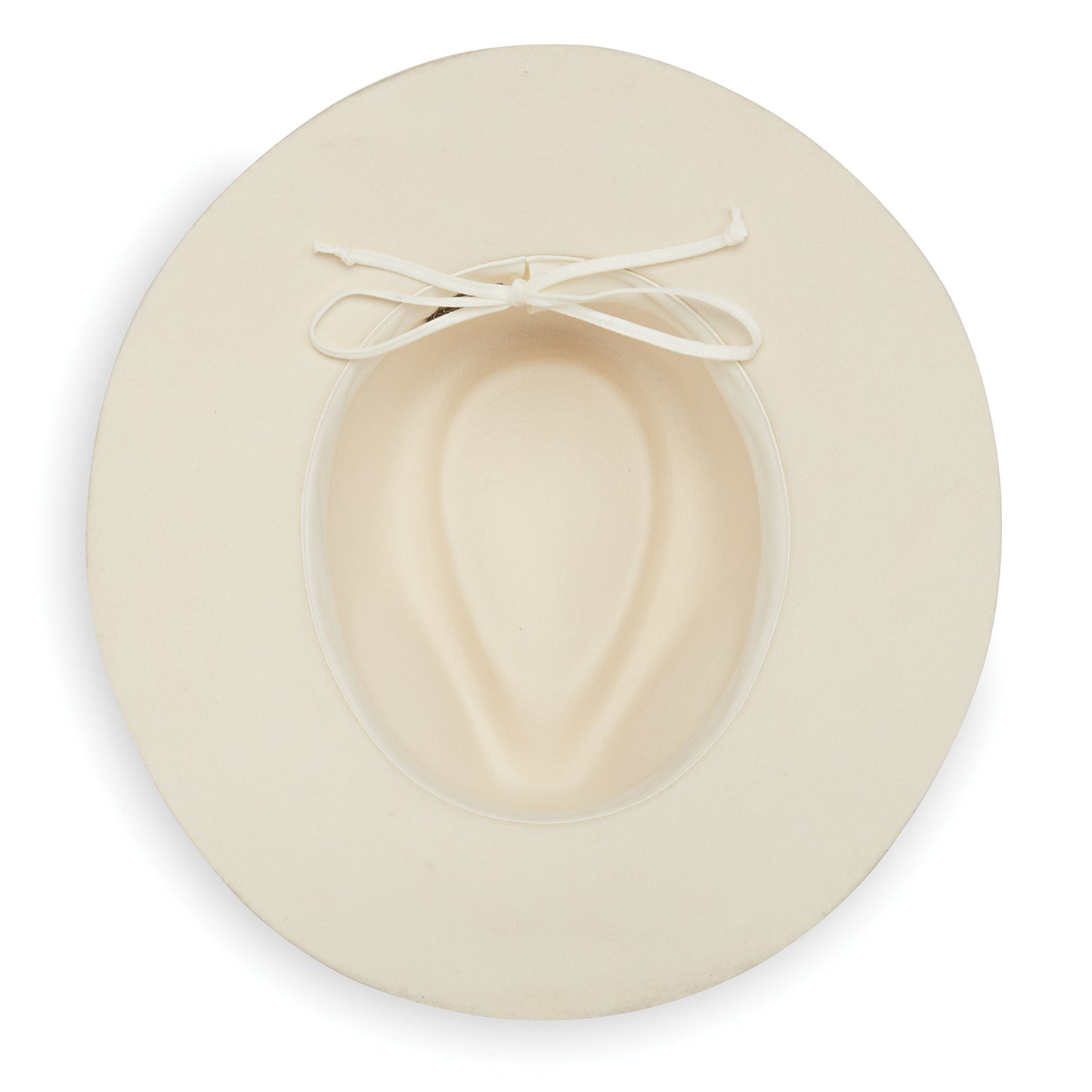 Inside view of unisex Aspen wool felt fedora, Winter White