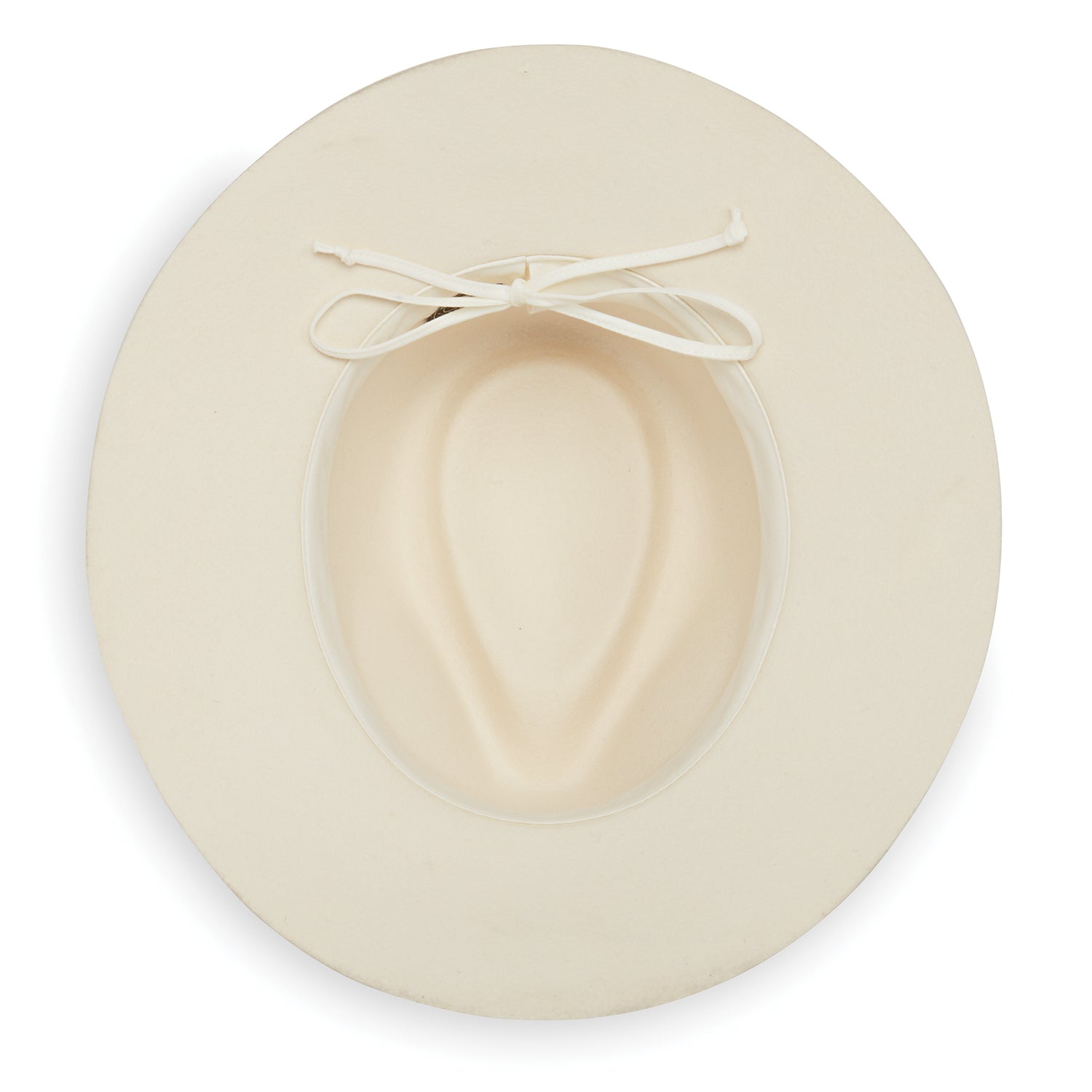 Inside view of unisex Aspen wool felt fedora, Winter White