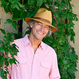 Man Wearing Avery Fedora Style UPF Sun Hat Camel from Wallaroo