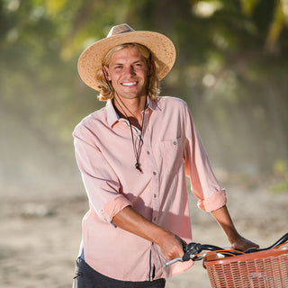 Baja Big Wide Brim Camel UPF Straw beach Hat with Chinstrap from Wallaroo