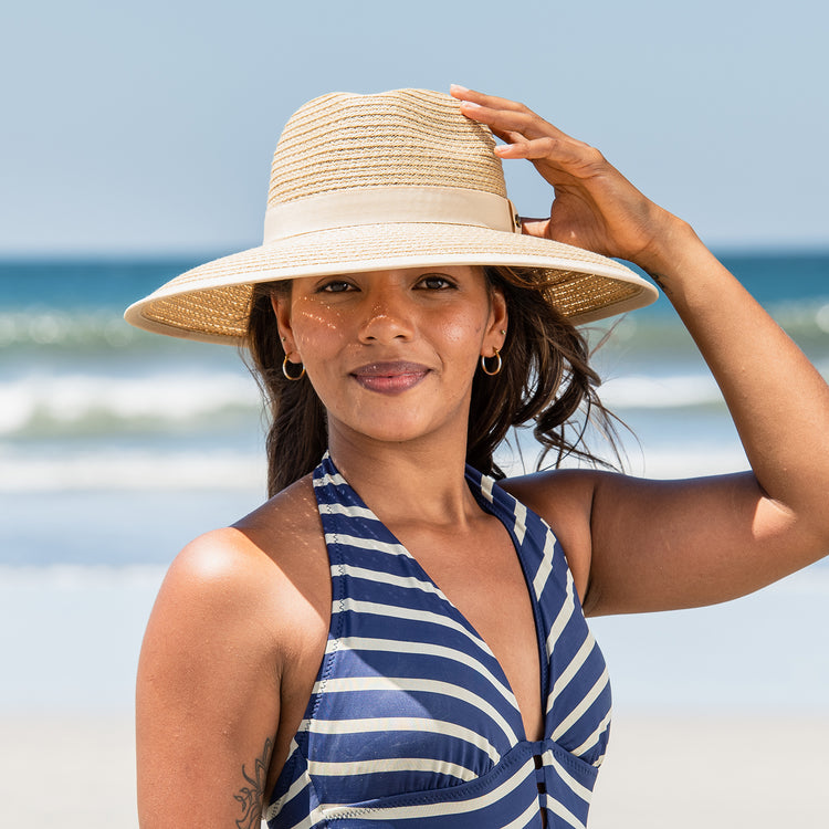 Bali Big Wide Brim Natural spf Straw Sun Protection Hat adjustable drawstring beach hat from Wallaroo