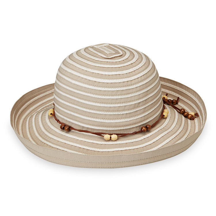 Wallaroo Women's Taupe Breton sun hat with UPF 50+ protection, braided design, and wide brim for summer style