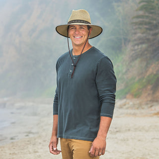 Man wearing a summer beach hat outside by Wallaroo in Natural w/surf trim