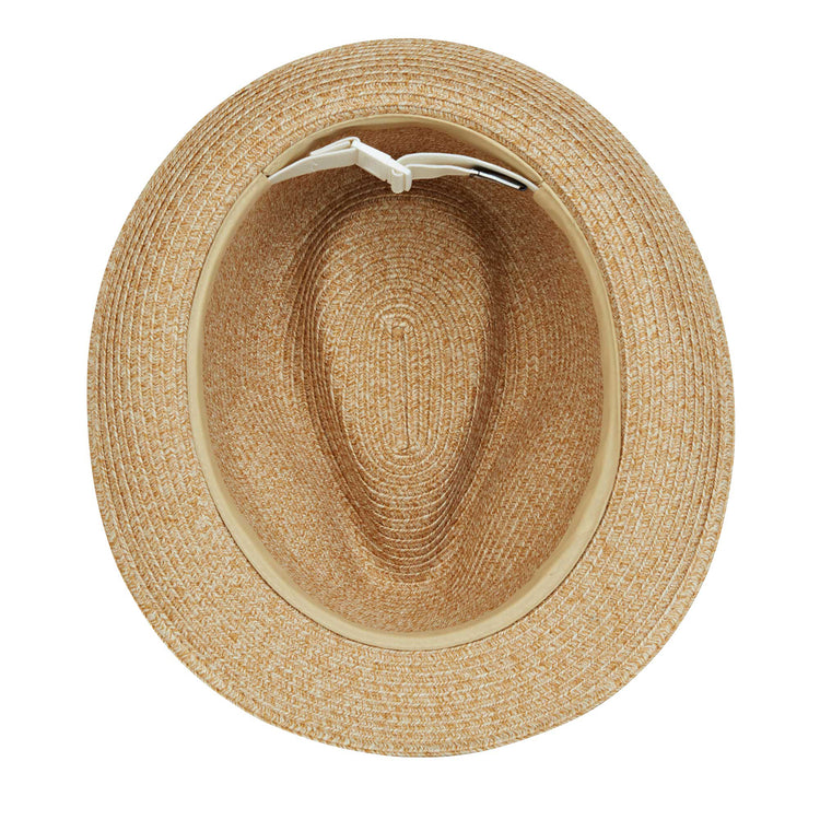 Internal view of adjustable strap for better fitting fedora sun cap Beige Carkella by Wallaroo