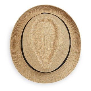 Top view of Del Mar Trilby style fedora sun hat by Carkella in Beige