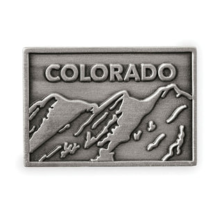 View of the Colorado Mountains image on the 2-sided Metal Etched Emblem from Carkella by Wallaroo