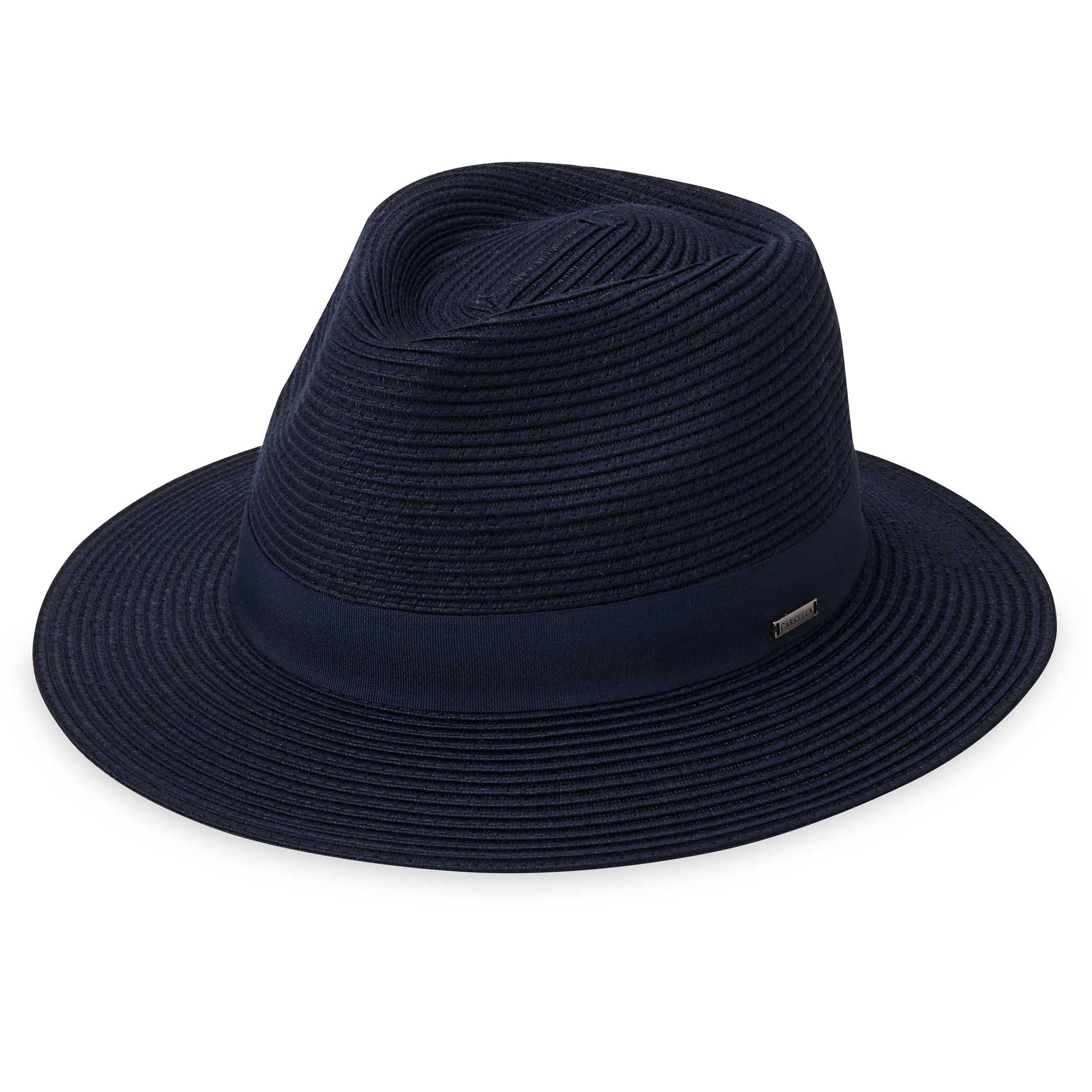 Front of Carkella men's Fairway fedora packable travel sun hat, Navy
