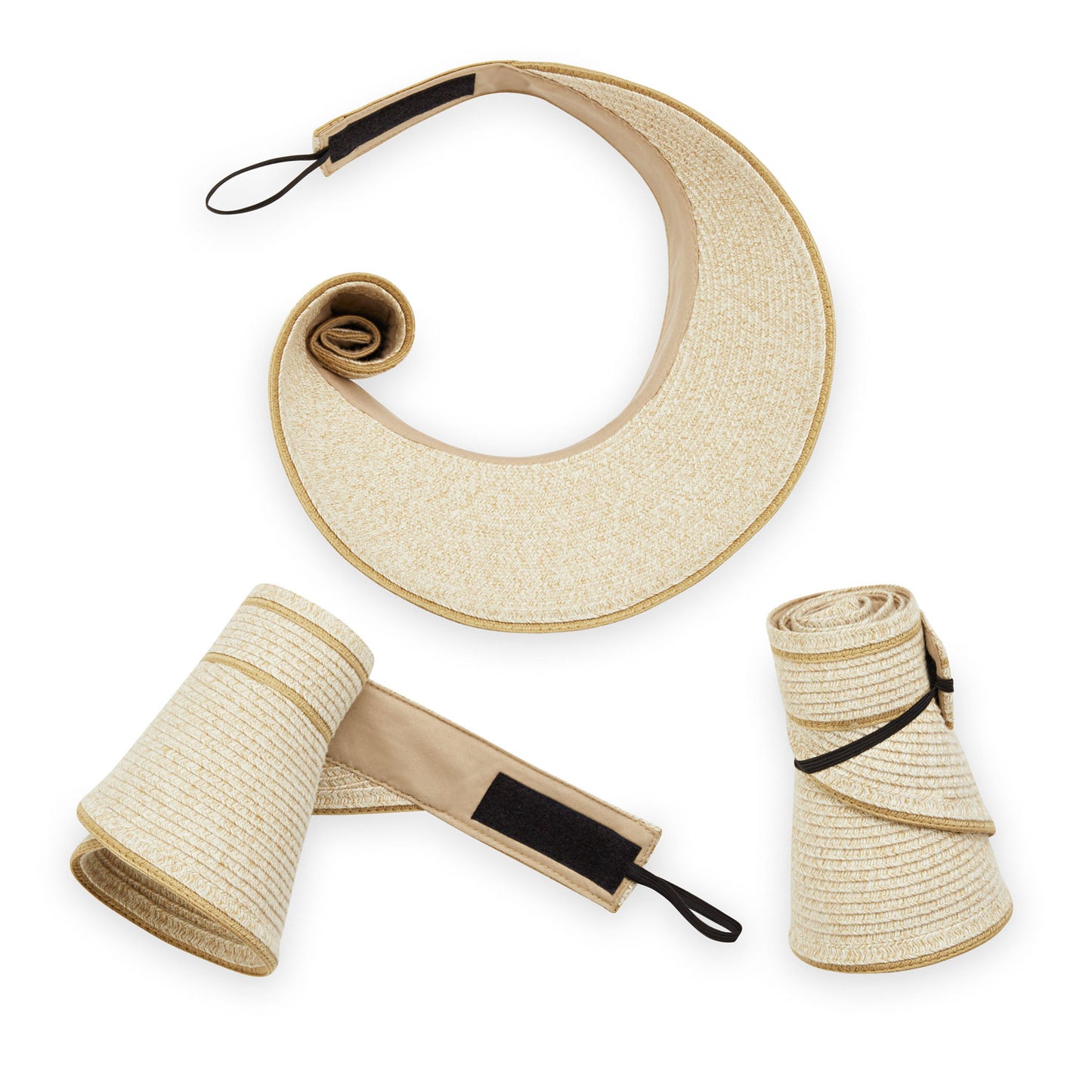 Packing view of Carkella by Wallaroo packable Lily Visor for golf and tennis, White Beige