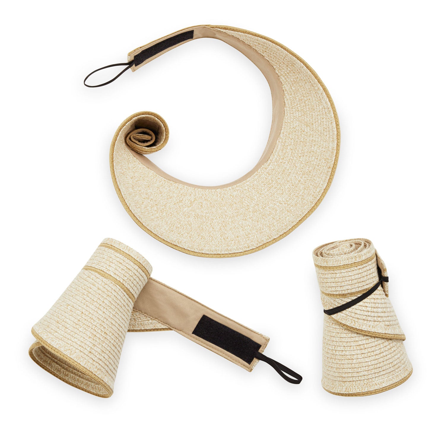 Packing view of Carkella by Wallaroo packable Lily Visor for golf and tennis, White Beige