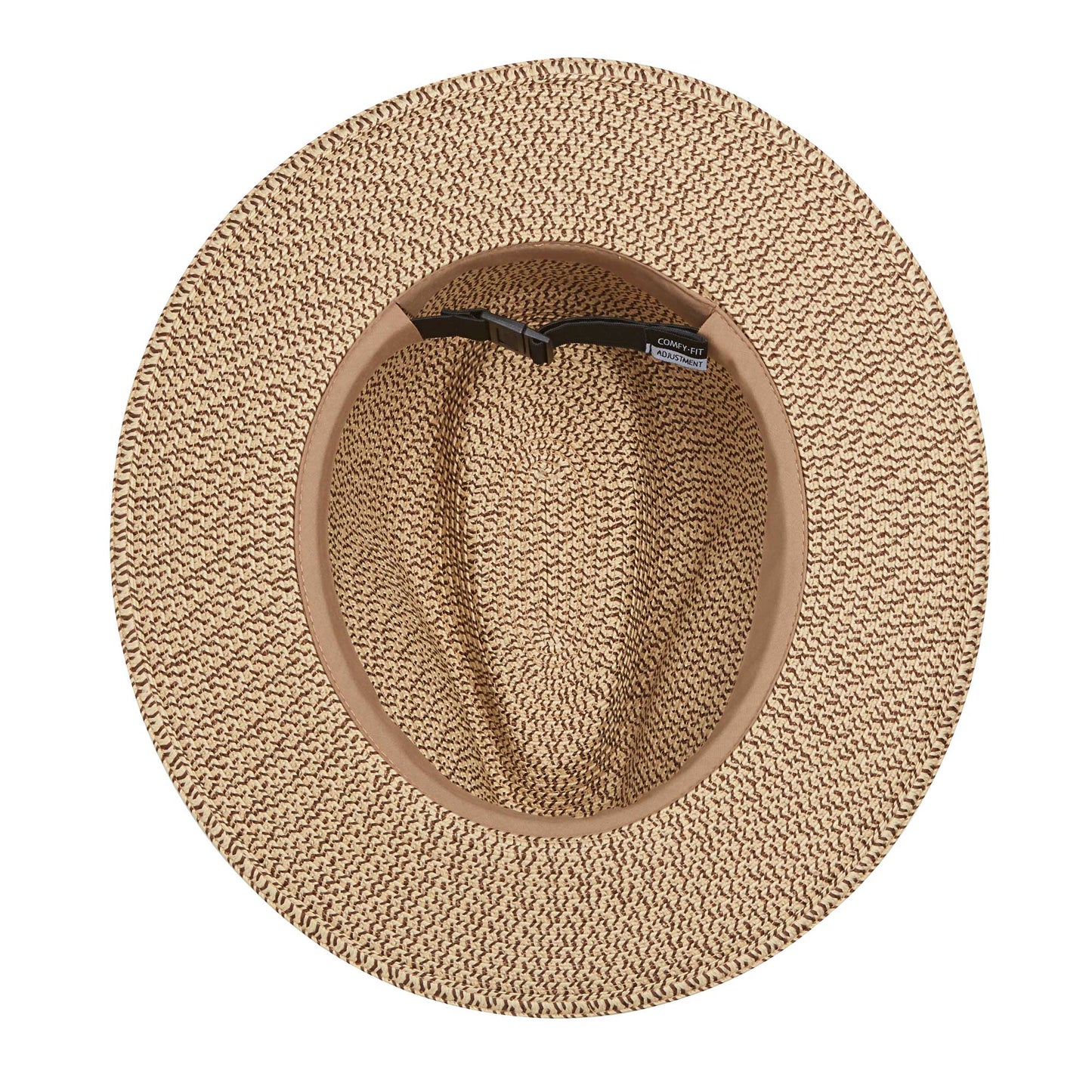Inside of Carkella men's Newhall fedora packable travel sun hat, French Beige