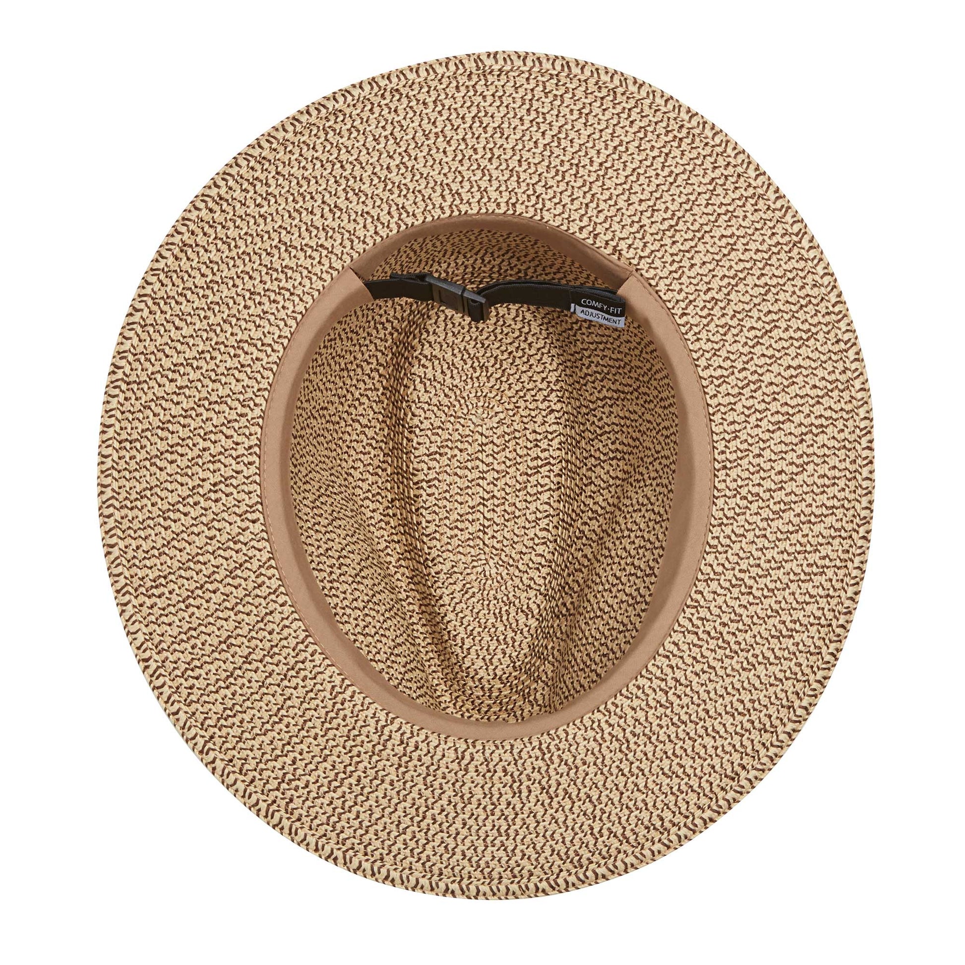 Inside of Carkella men's Newhall fedora packable travel sun hat, French Beige
