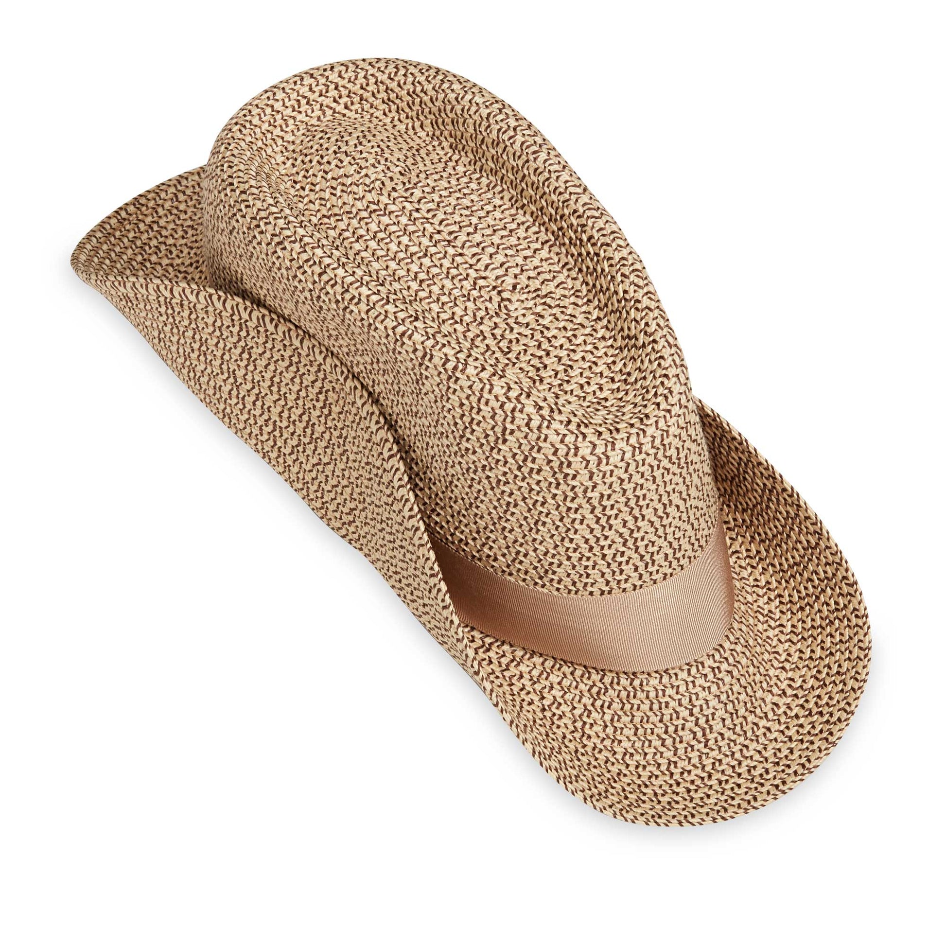 Taco fold packing of Carkella men's Newhall fedora packable travel sun hat, French Beige