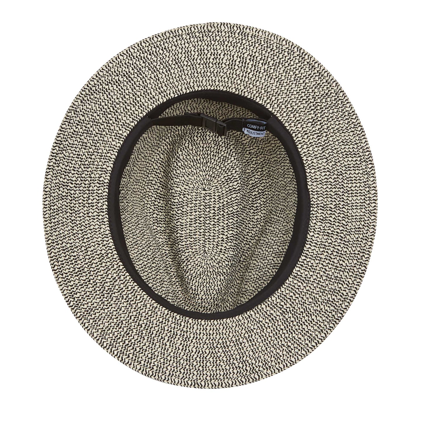 Inside of Carkella men's Newhall fedora packable travel sun hat, Mixed Black
