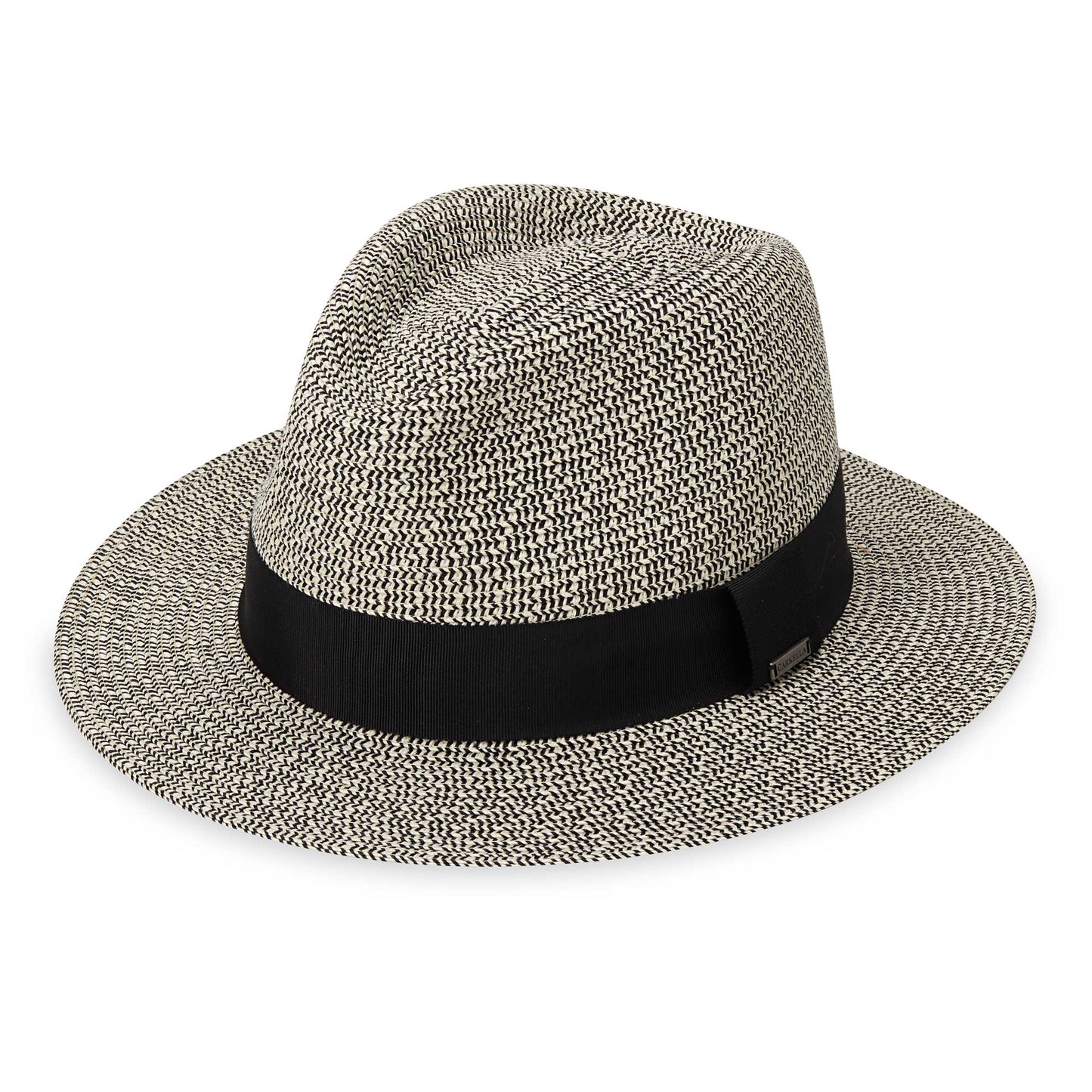 Front of Carkella men's Newhall fedora packable travel sun hat, Mixed Black