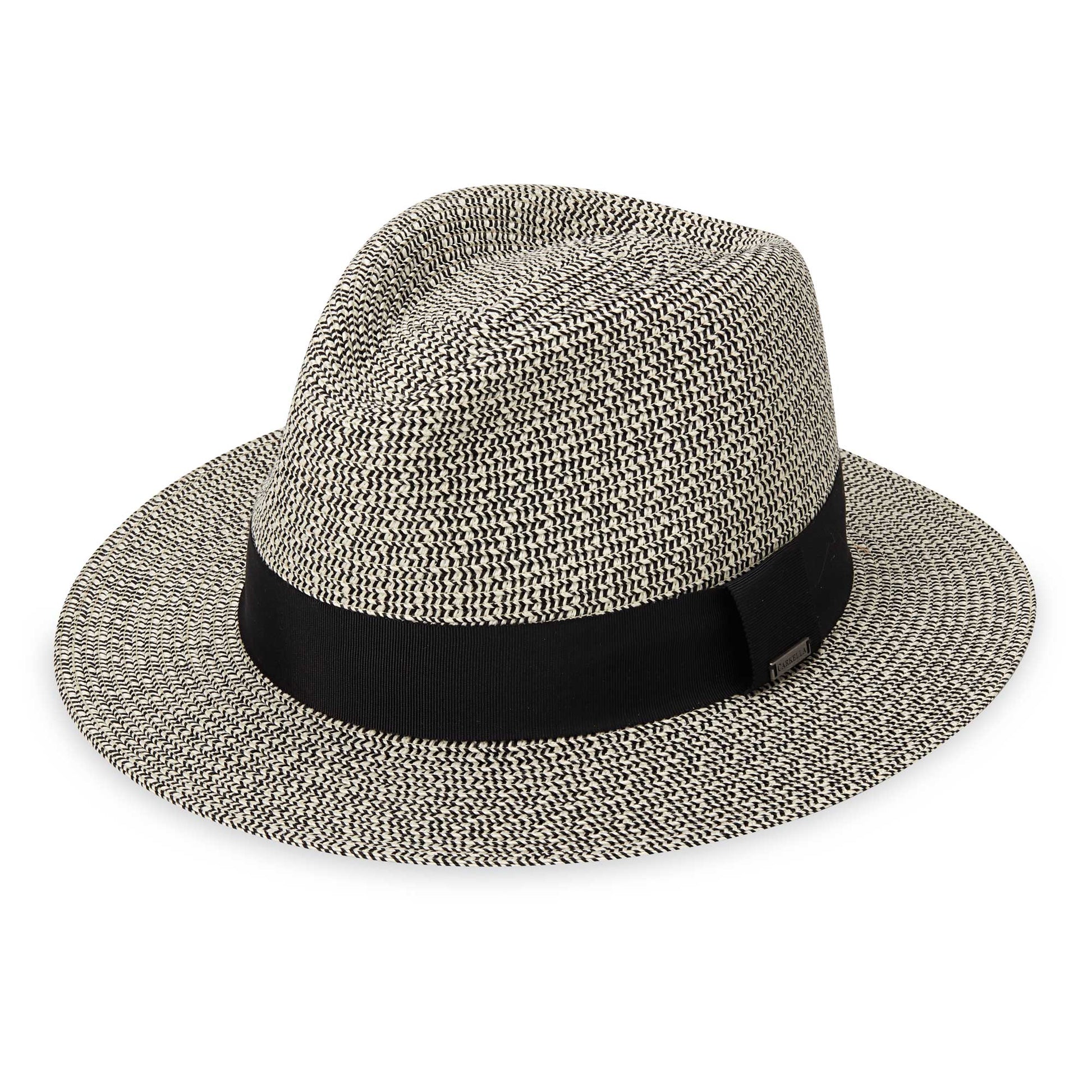 Front of Carkella men's Newhall fedora packable travel sun hat, Mixed Black