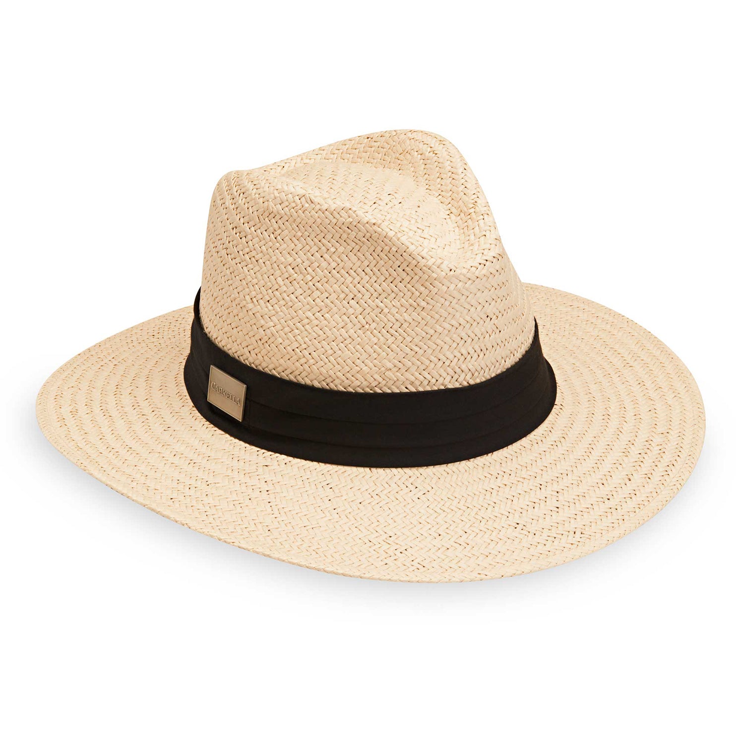 Featuring Portland fedora straw sun hat by Carkella, with a big wide brim and UPF rating 