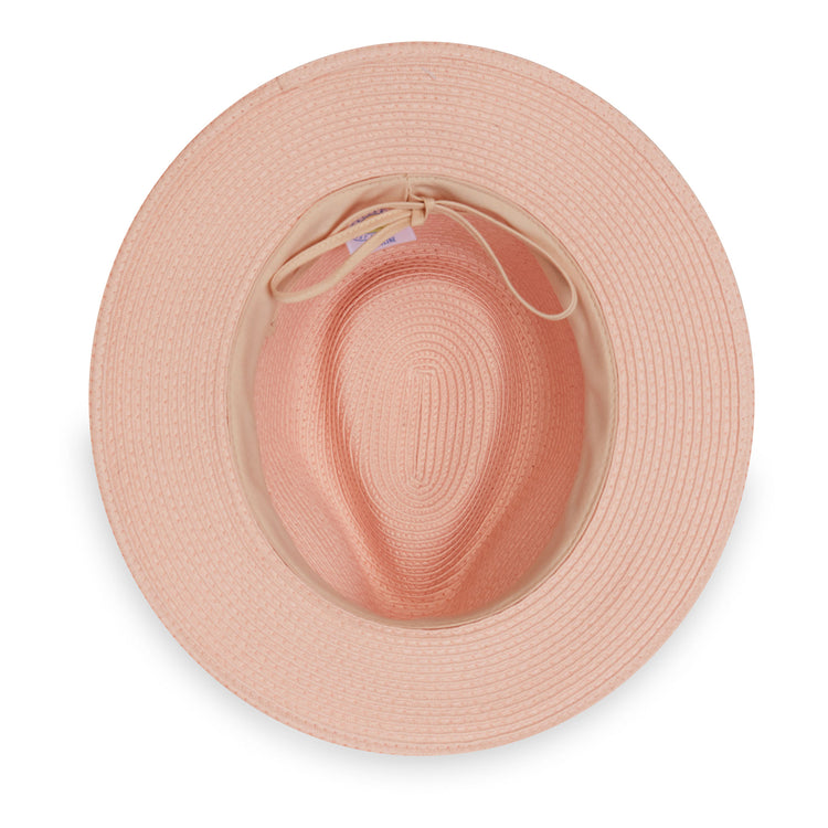 Caroline Dusty Rose packable SPF fedora sun hat, offering durable UV protection, stylish design, and a packable, travel-friendly feature for sunny days outdoors