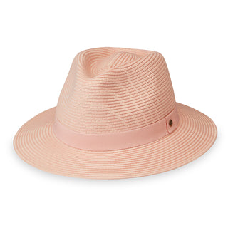 Caroline packable SPF fedora sun hat, offering durable UV protection, stylish design, and a packable, travel-friendly feature for sunny days outdoors, Dusty Rose