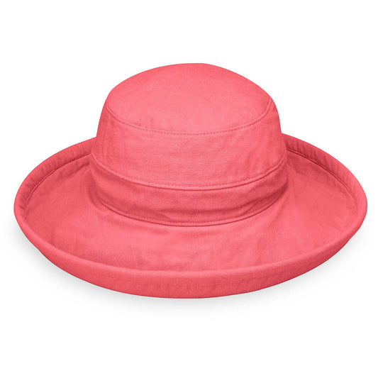 Women's canvas summer sun hat in coral made with packable, UPF 50 rating material, Cotton Canvas Coral