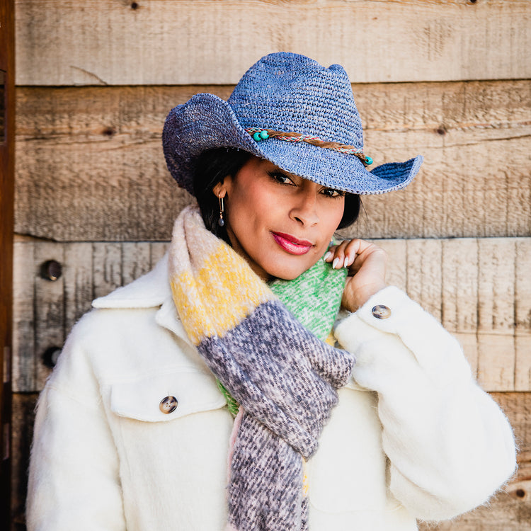 Wallaroo Women's Catalina Cowboy hat in regular size, perfect for festivals, featuring a stylish Dusty Blue color and offering UV protection for sunny outdoor events.