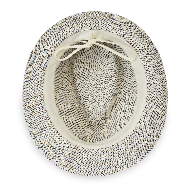 inside of Trilby style fedora sun hat by Wallaroo, Ivory/Black