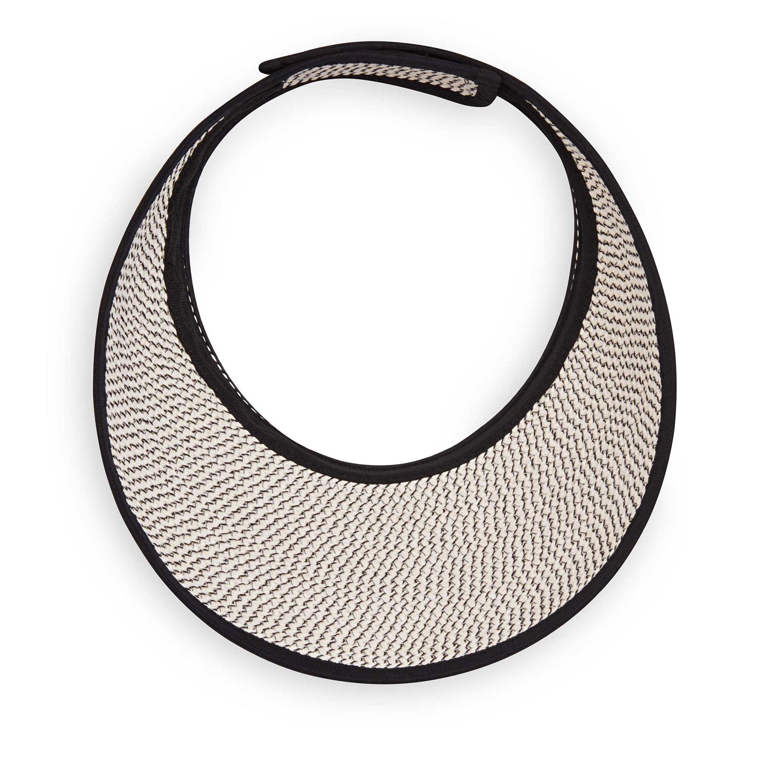 Bottom of women's Charlie sun visor with adjustable velcro strap and is packable, Ivory/Black