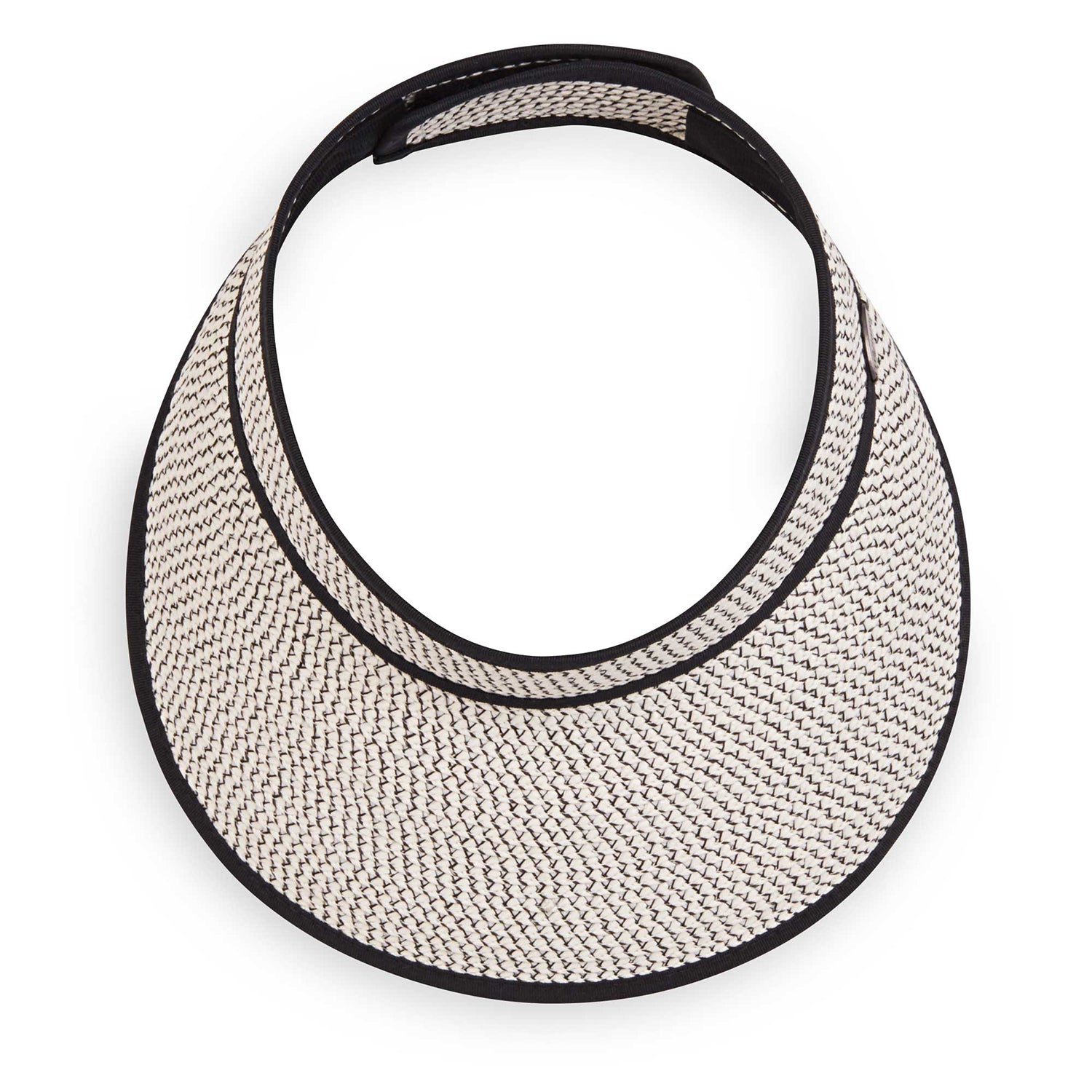 Top of women's Charlie sun visor with adjustable velcro strap and is packable, Ivory/Black